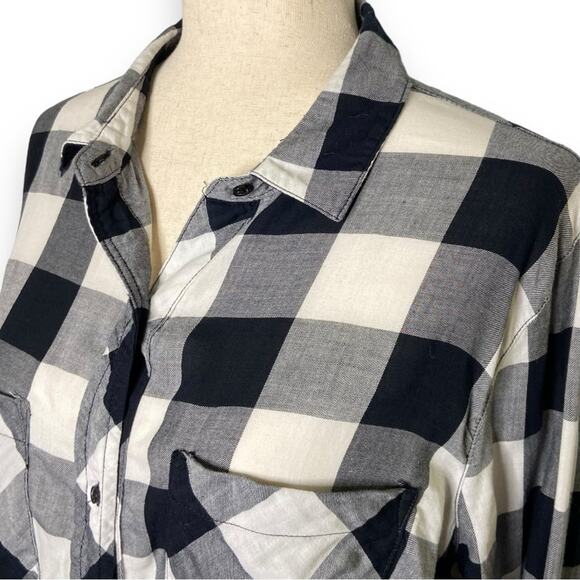 Gap Factory Hunter Plaid Button Down Long Sleeve Shirt In Black White Women’s XL - Picture 3 of 7